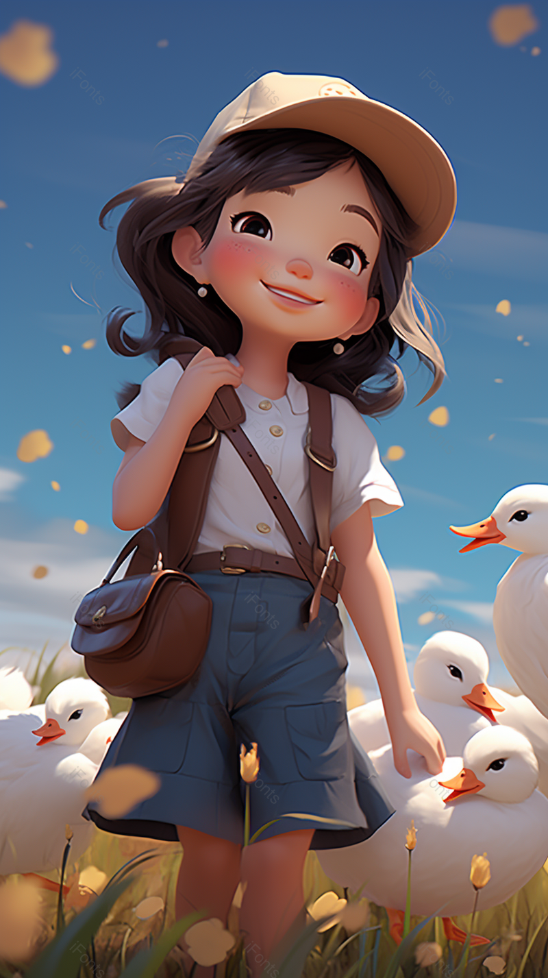 看鸭子的卡通人物数字艺术,插画/手绘图,插画/手绘图库,插画/手绘图下载,插画/手绘